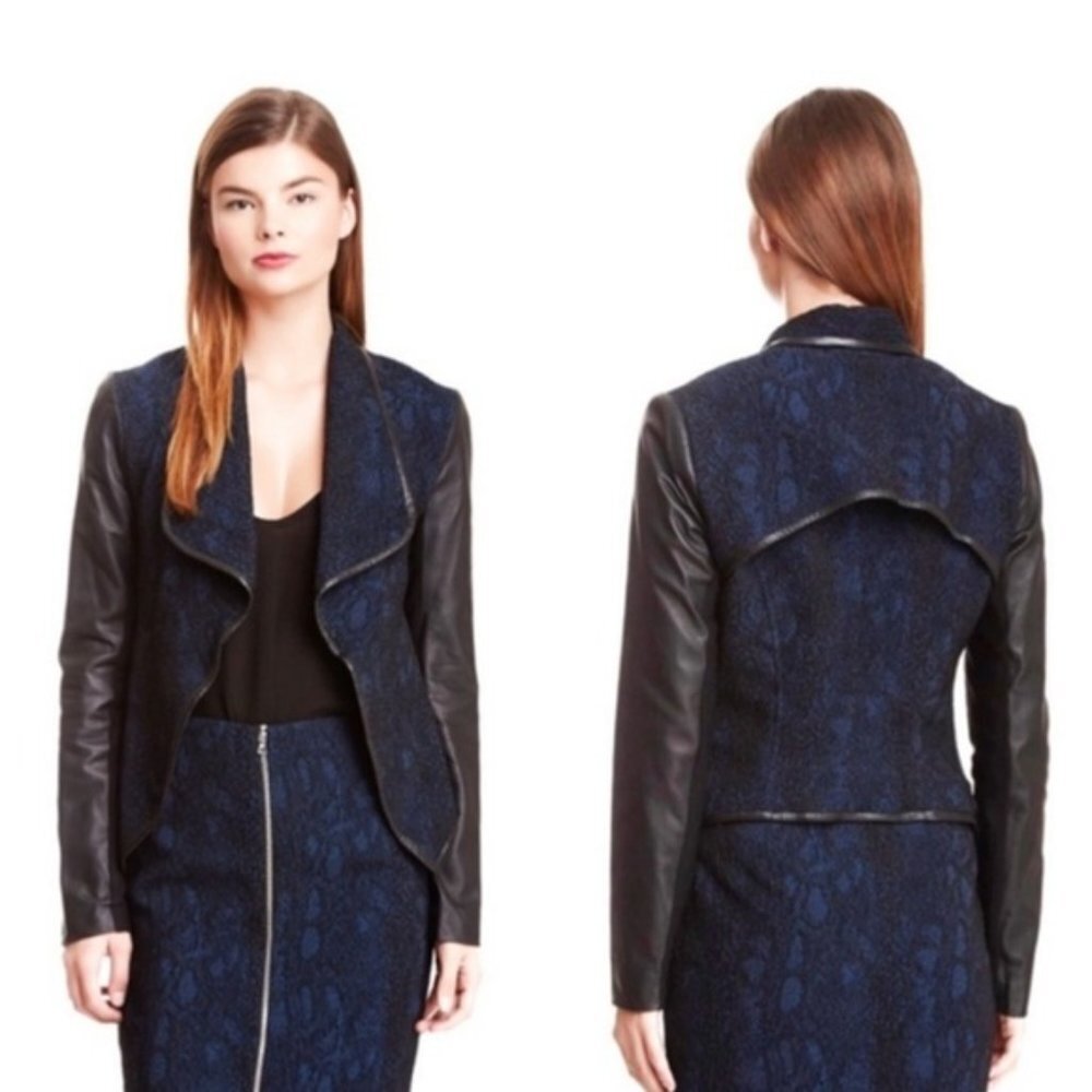 Yigal Azrouel Women's Blue & Black Leather Trim Flyaway Jacket Size 0